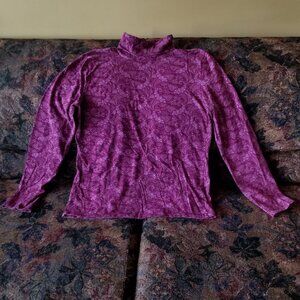 Paisley pink-purple, turtle neck, cotton top, L, vintage Jones New York